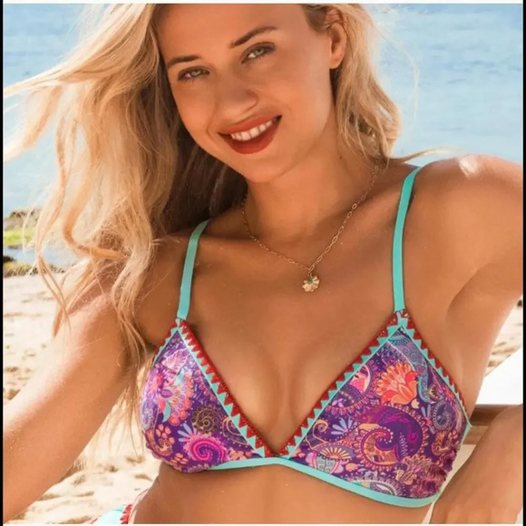 Cupshe Other - NWT Cupshe Boho Paisley V-Neck Triangle Bikini Top Purple Teal Pink Size Large